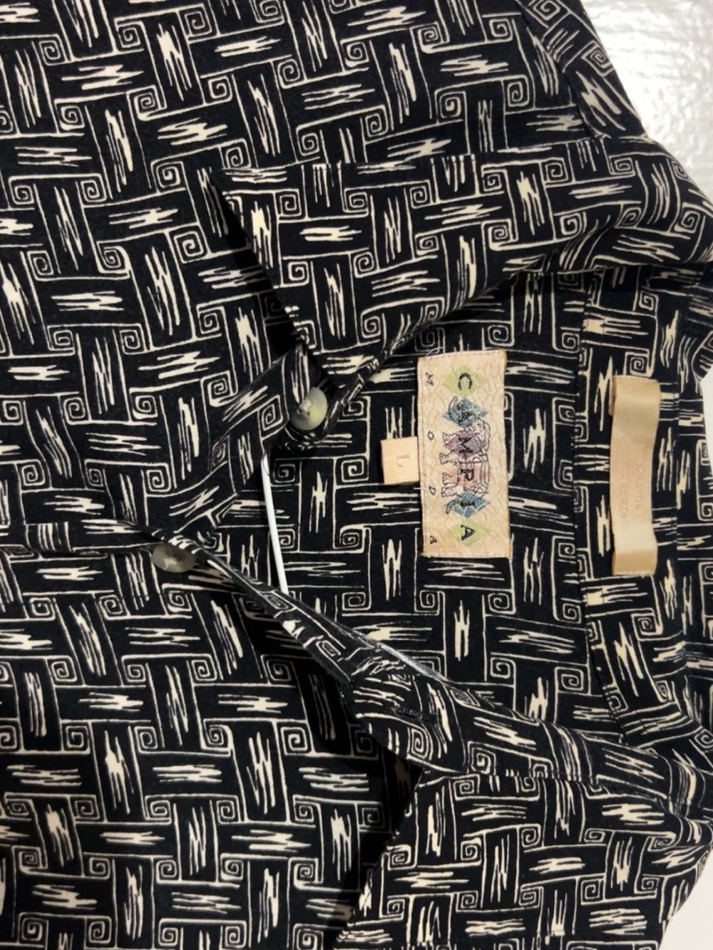 Casual Black & Cream Geometric Button-Down Shirt